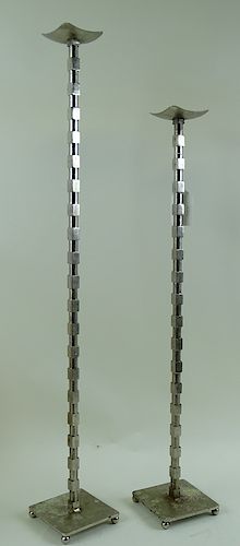 Large Pair of Metal Modern Candlestick Holders