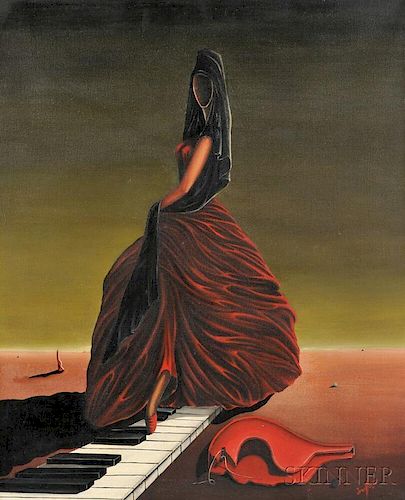 Jorge Noceda Sanchez (Dominican/American, 1931-1987)      Surrealist Woman on Piano