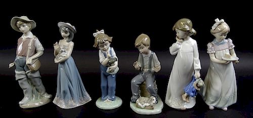 Collection of six lladro porcelain Figures