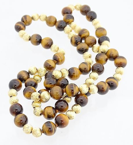 14K Beaded Tigers Eye Necklace