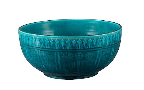 French Ceramic Glazed Blue Bowl/Signed, Circa 1900