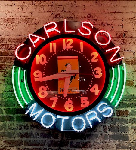 Large Vintage Neon Ferrari Sign Carlson Motors 1980's