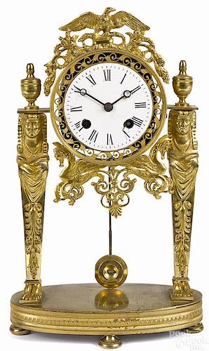 French bronze portico clock, late 19th c., with a