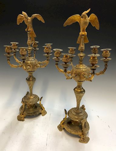 Pair French Gilt Bronze Candelabras with Eagles, Circa 1890