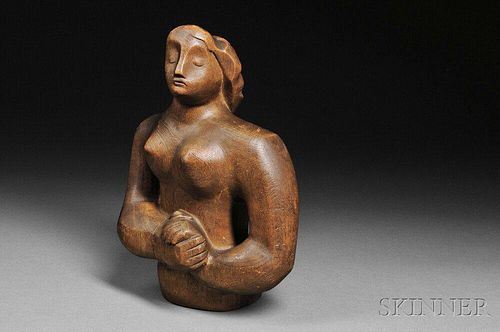British School, 20th Century      Female Nude with Hands Clasped