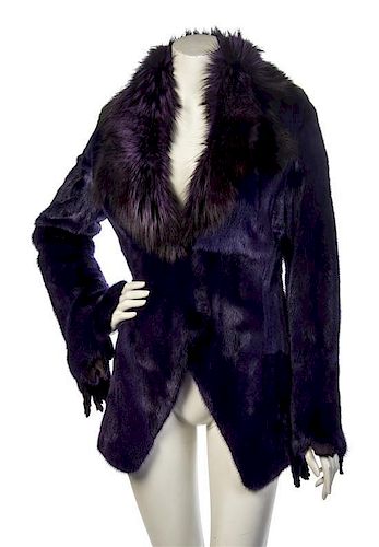 * An Angelo Marani Purple Fur and Sequin Jacket, Size 40.