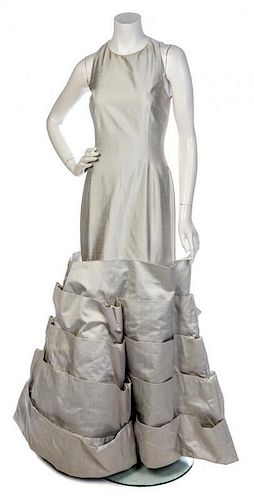 * A B. Michael Grey Silk Evening Gown, No size.