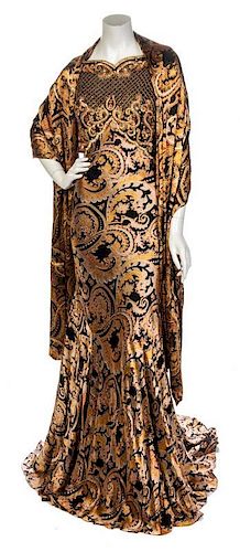 * A Bellville Sasson Lorcan Mullany Paisley Silk Evening Gown, Size 6.
