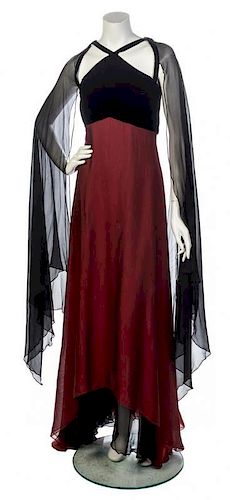 * A Bill Blass Black and Burgundy Evening Gown, No size.