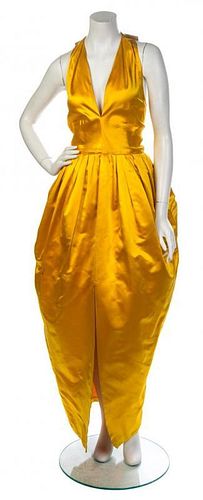 * A Christian Dior Couture Goldenrod Silk Satin Gown, No size.