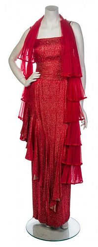 * A Christian Dior Red and Gold Gown, No size.