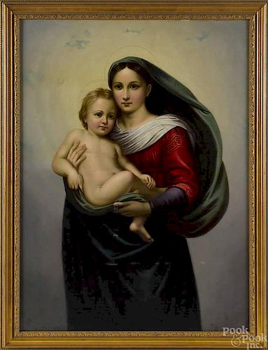 Oil on canvas of the Mother and Child, 20th c., 3