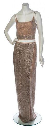 * A Donald Deal Beige and Rhinestone Skirt Ensemble, No size.