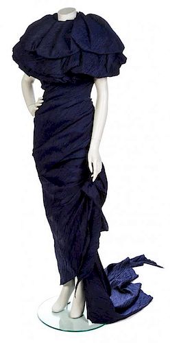 * An Emanuel Ungaro Couture Blue Pleated Silk Gown, An Emanuel Ungaro Couture Blue Pleated Silk Gown, No size.