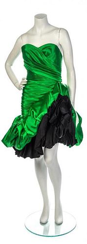 * An Emanuel Ungaro Green Strapless Cocktail Dress, No size, boots size 40 and 41.