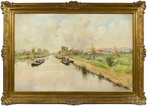 Italian oil on canvas canal scene, early/mid 20th