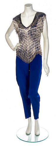 * A Fabrice Royal Blue Silk Vest and Pant, No size.