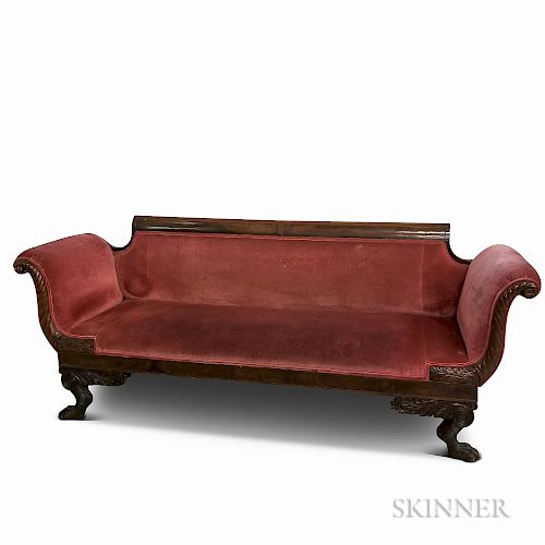 Classical Carved and Upholstered Mahogany Sofa