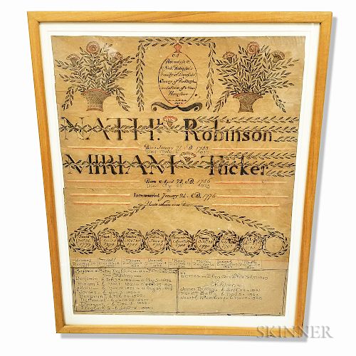 Framed Robinson/Tucker Watercolor Family Record