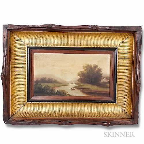 American School, 19th Century  River Scene with Rowboat
