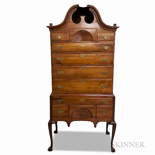 Queen Anne Carved Cherry Scroll-top High Chest