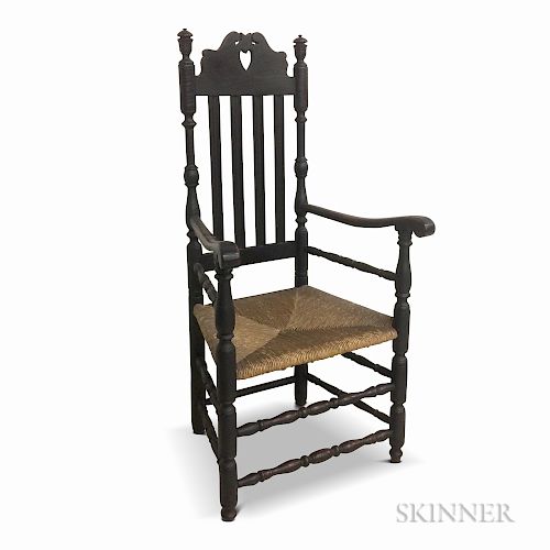 Black-painted Bannister-back Crown and Heart Armchair