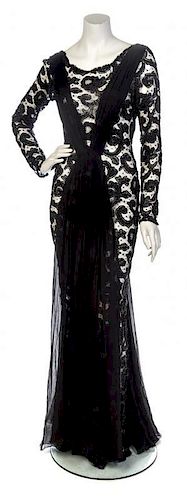 * A Hanae Mori Couture Black Lace Beaded Evening Gown, No size.