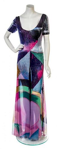 * A Hanae Mori Couture Multicolor Printed Silk Chiffon Jumpsuit, No size.