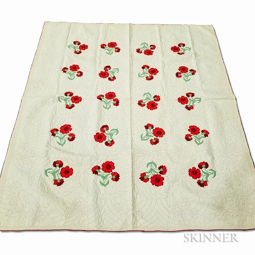 Three Appliqued Cotton Floral Quilts