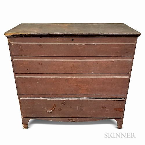 Country Red-painted Pine One-drawer Blanket Chest