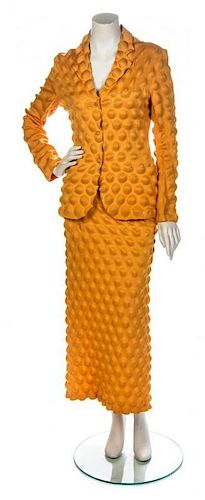 * An Issey Miyake Orange Egg Carton Skirt Suit, Size 3.