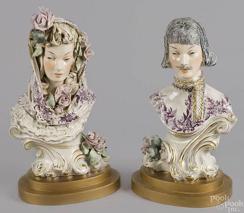 Pair of Victorian porcelain busts, 15'' h.