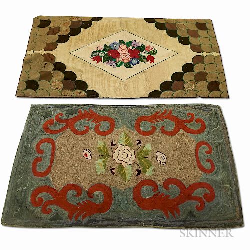 Two Large Floral Hooked Rugs