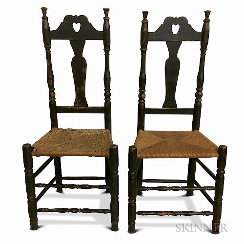Pair of Black-painted Chairs with Heart Cutout Crests
