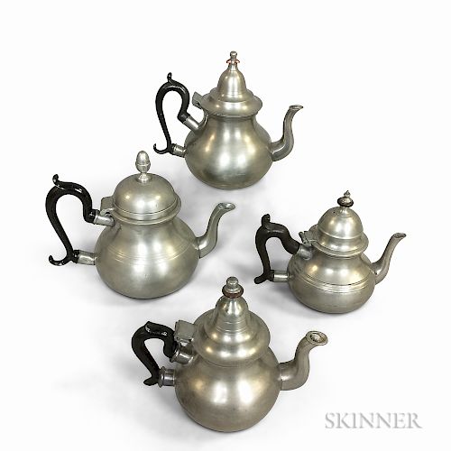 Four English Pewter Teapots
