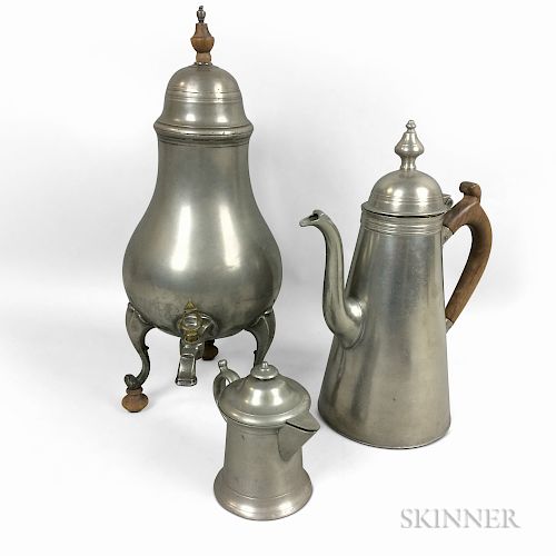 Pewter Coffeepot, Hot Water Urn, and Cream Pitcher