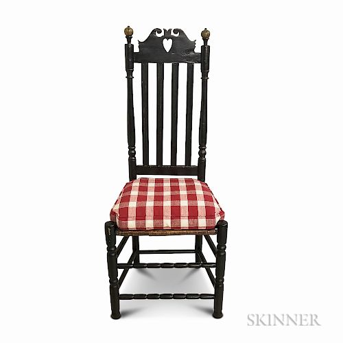 Black-painted Bannister-back Heart and Crown Side Chair