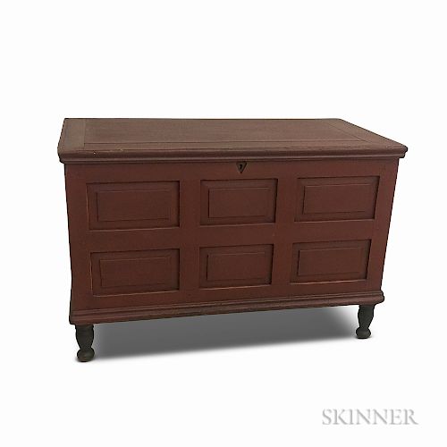 Red-painted and Paneled Blanket Chest