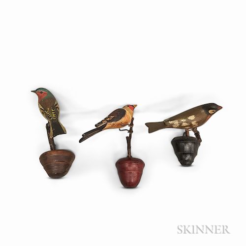 Three Carved and Painted Pine Birds