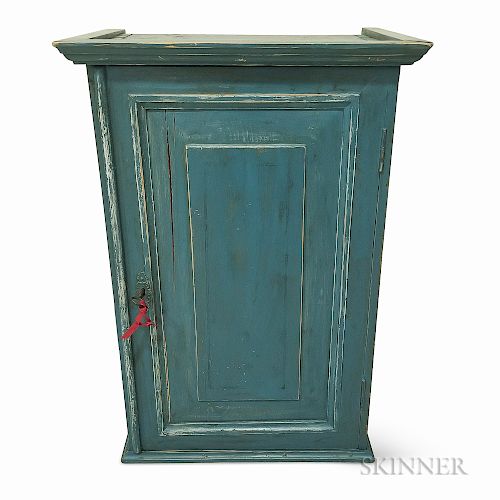 Blue-painted Pine Wall Cupboard