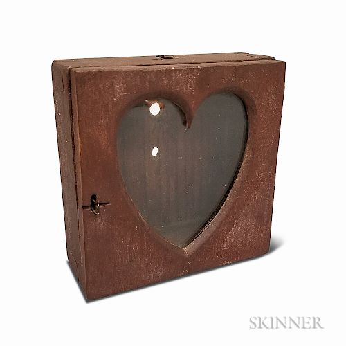 Red-painted and Glazed Pine Heart-form Watch Hutch