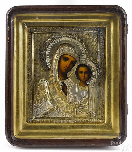 Russian oil on panel icon of the Mother and Child