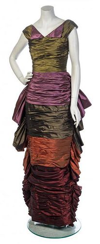 * A Louis Feraud Multicolor Ruched Taffeta Evening Gown, No size.