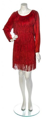 * A Mario Valentino Red Suede Fringe Dress, Size 44.