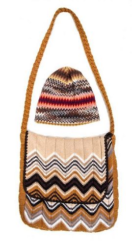 * A Missoni Brown Tone Knit Satchel and Hat, No size.