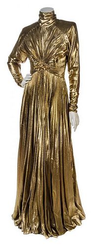 * A Nina Ricci Couture Gold Lame Pleated Gown, No size.