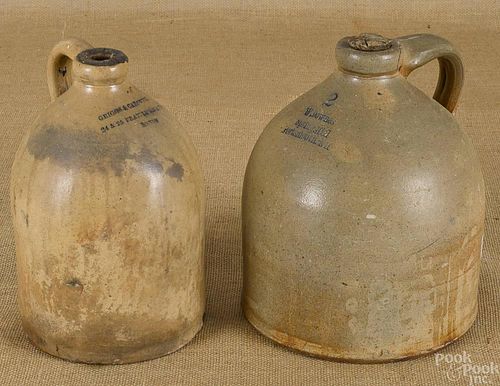 Two stoneware jugs, 19th c., impressed W. Downes