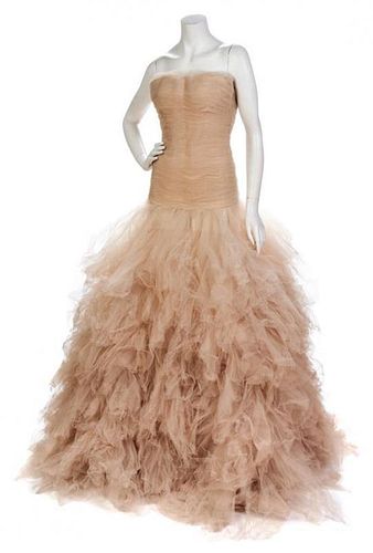 * An Oscar de la Renta Nude Silk Tulle Evening Gown, Size 6.