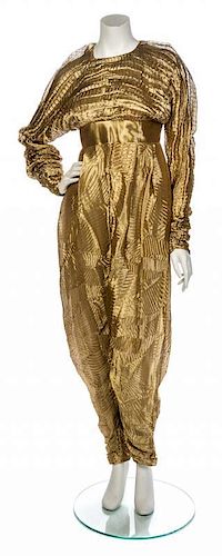 * A Paco Rabanne Metallic Gold Evening Jumpsuit, No size.