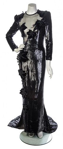 * A Renalto Balestra Black Silk Evening Gown, Size 8.